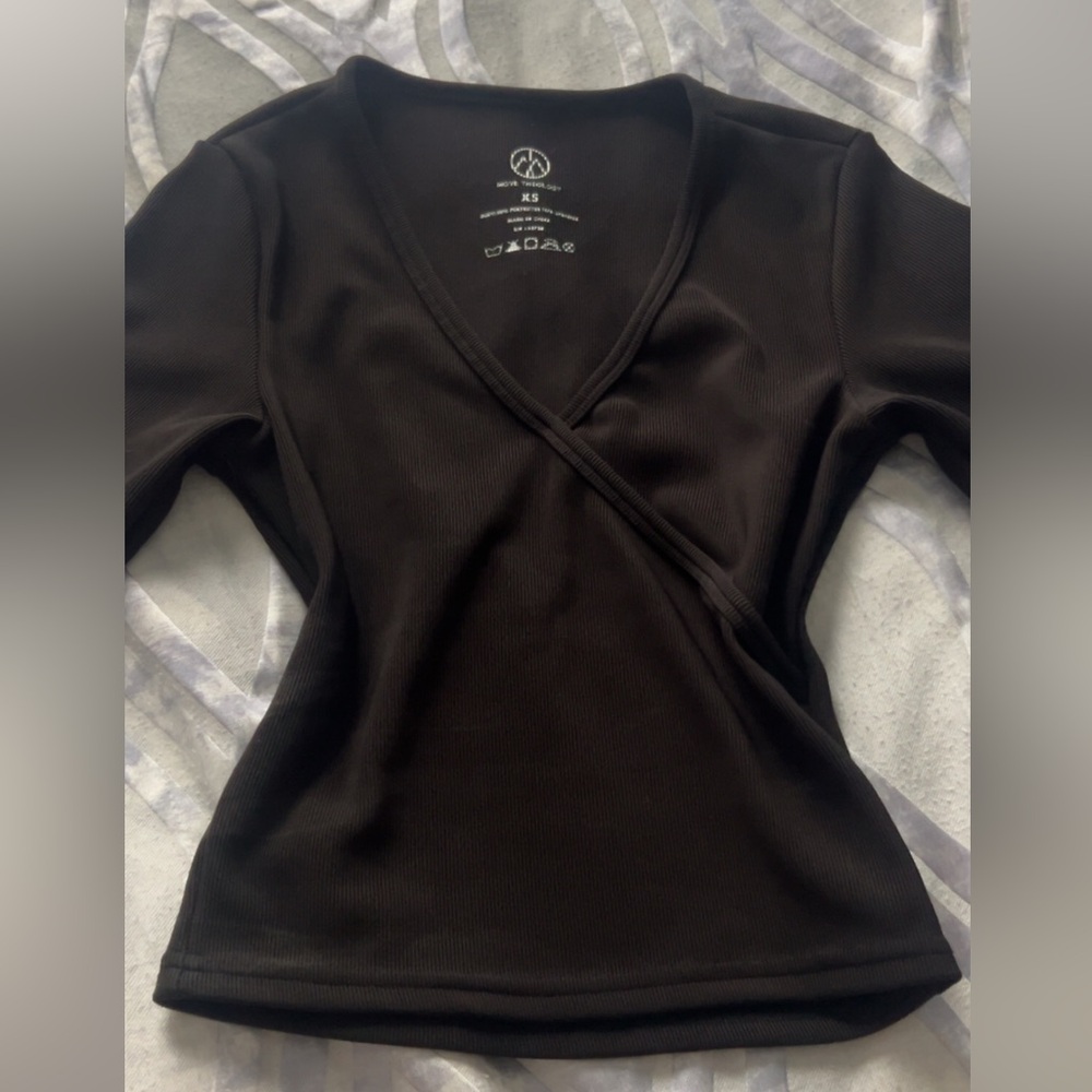 Black Wrap Fitted Long Sleeve Blouse